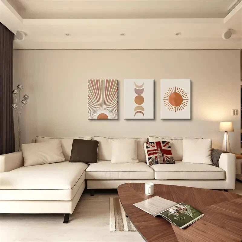 3pcs Mid Century Moon Phase Abstract Perfect Wall Art Set Canvas Framed 40x60cm - High Quality Print 100% Australian Made Wall Canvas Ready to Hang