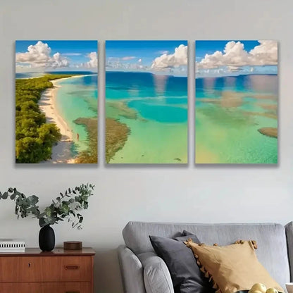 3pcs Turquoise Waters of a Tropical Seascape Wall Art Set Canvas Framed 40x60cm - High Quality Print 100% Australian Made Wall Canvas Ready to Hang