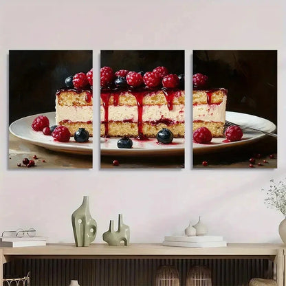 3pcs Cake Dessert Food Delicious Perfect Wall Art Set Canvas Framed 40x60cm - High Quality Print 100% Australian Made Wall Canvas Ready to Hang