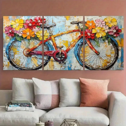 3pcs Bicycle Floral Colorful Bike Lover Perfect  Wall Art Set Canvas Framed 60x90cm - High Quality Print 100% Australian Made Wall Canvas Ready to Hang