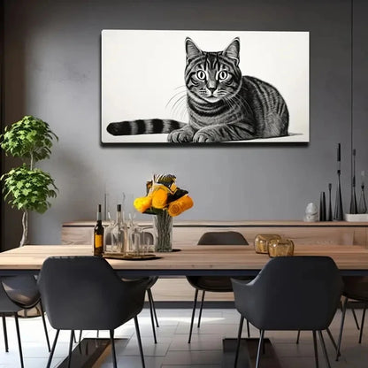 Wild Cat Black White Wall Art Canvas Office Home Room Framed 120x60cm