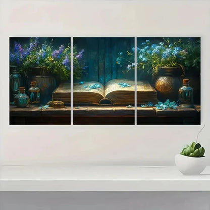 3pcs Magical Books Book & Floral BN Wall Art Set Canvas Unframed - High Quality Print 100% Australian Made Wall Canvas