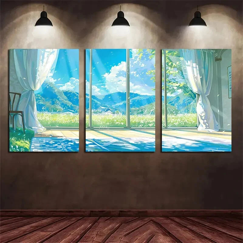 3pcs Sunlight Through Window Blue Sky Metal Print Ready to Hang Art