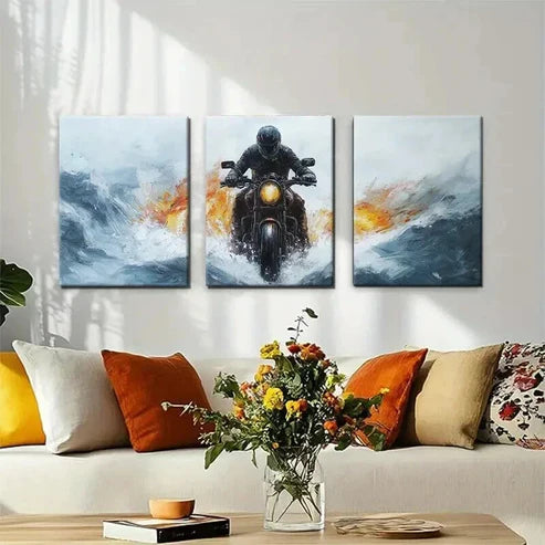 3pcs Through Waves Dynamic Abstract Perfect Wall Art Set Canvas Unframed - High Quality Print 100% Australian Made Wall Canvas