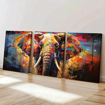 3pcs Elephant Retro Watercolor Style Wall Art Set Canvas Framed 40x60cm - High Quality Print 100% Australian Made Wall Canvas Ready to Hang