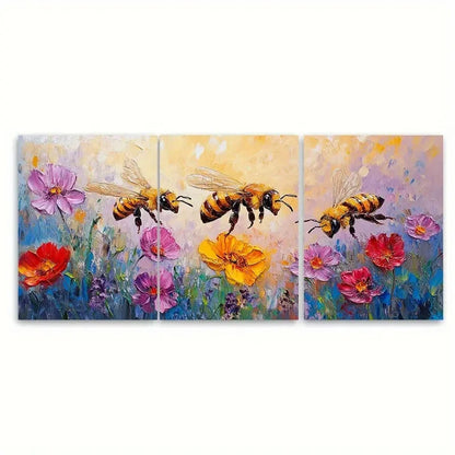3pcs Honeybee Oil Painting on Canvas F I Wall Art Set Canvas Framed 40x60cm - High Quality Print 100% Australian Made Wall Canvas Ready to Hang