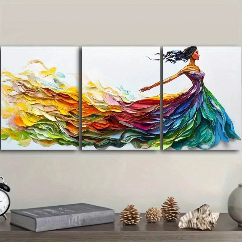 3pcs Featuring Woman Flowing Dress Metal Print Ready to Hang Art