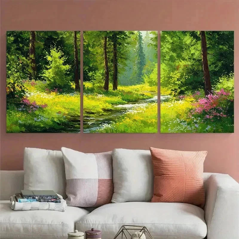 3pcs Forest Green Artwork Antique Perfect Wall Art Set Canvas Framed 60x90cm - High Quality Print 100% Australian Made Wall Canvas Ready to Hang