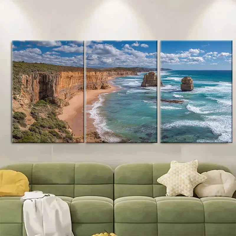 3pcs Victoria Twelve Apostles Ocean Landscape Australia Wall Art Set Canvas Framed 50x70cm - High Quality Print 100% Australian Made Wall Canvas Ready to Hang