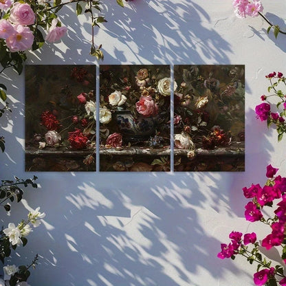 3pcs European Classical Retro Scenery Flower Metal Print Ready to Hang Art