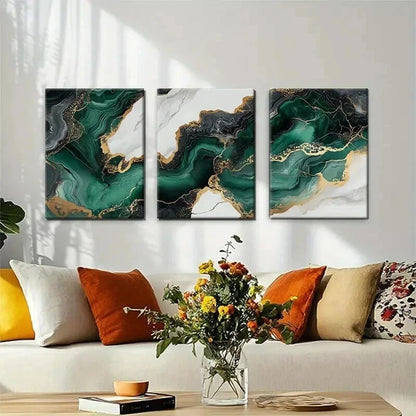 3pcs Green Marble Abstract Vein Texture Perfect Wall Art Set Canvas Framed 40x60cm - High Quality Print 100% Australian Made Wall Canvas Ready to Hang