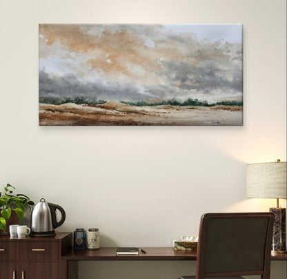 Watercolour Landscape Neutral Muted Wall Art Canvas Office Home Framed 120x60cm