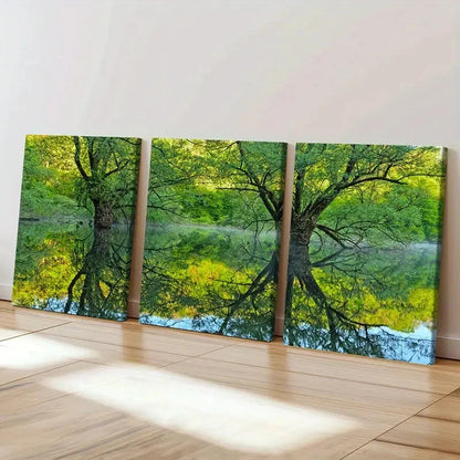 3pcs Green Trees Woods Lake Forest Modern Wall Art Set Canvas Framed 40x60cm - High Quality Print 100% Australian Made Wall Canvas Ready to Hang