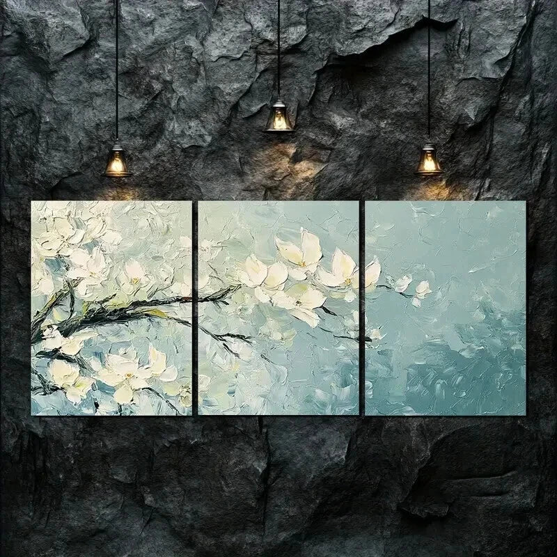 3pcs White Floral Flowers Beauty Nature Perfect Wall Art Set Canvas Framed 60x90cm - High Quality Print 100% Australian Made Wall Canvas Ready to Hang