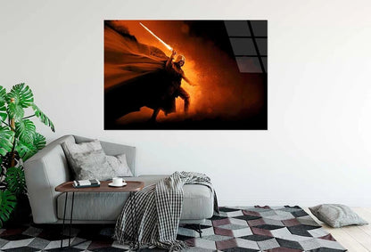 Warrior Raising Red Laser Sword Glass Printing Wall Art Australian Made Quality