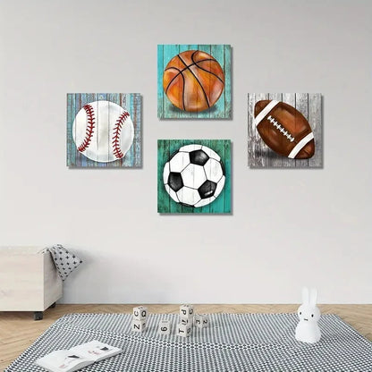 4pcs  Boys Room Sports Decor Wall Art Canvas Framed