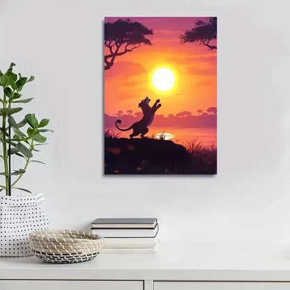 Cartoon Style Panther Dancing Under the Sun Painting 40x60cm Metal Print Ready to Hang