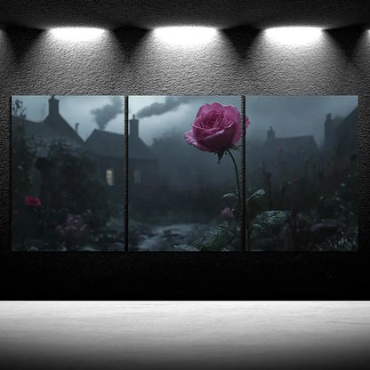 3pcs Rose in the Rain Farmhouse View Metal Print Ready to Hang Art