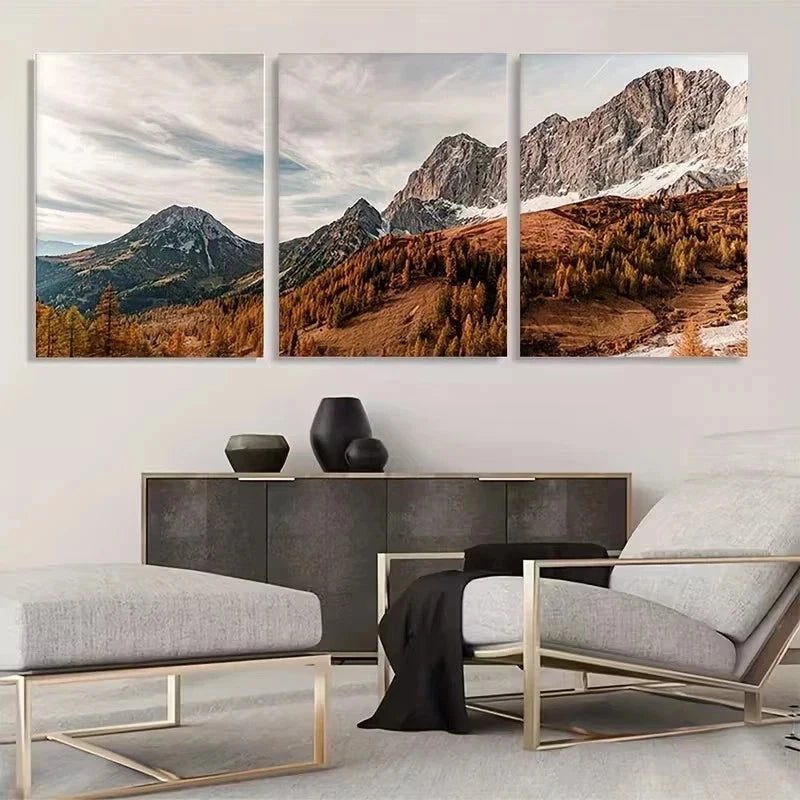 3pcs Autumn Mountain Large Forest Scene Metal Print Ready to Hang Art