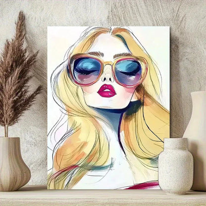 Fashion Model with Fashion Glasses Vibrant Colors 40x60cm Metal Print Ready to Hang