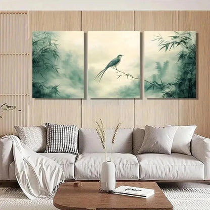 3pcs Serene Bamboo and Bird Nature Perfect Wall Art Set Canvas Framed 40x60cm - High Quality Print 100% Australian Made Wall Canvas Ready to Hang