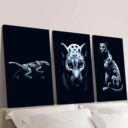 3pcs Black and White Leopard Portraits Wall Art Canvas Unframed - High Quality Print 100% Australian Made Wall Canvas