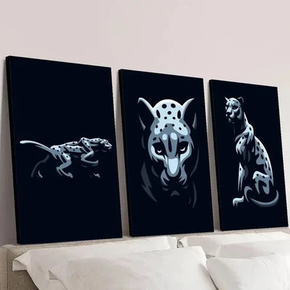 3pcs Black and White Leopard Portraits Wall Art Canvas Unframed - High Quality Print 100% Australian Made Wall Canvas