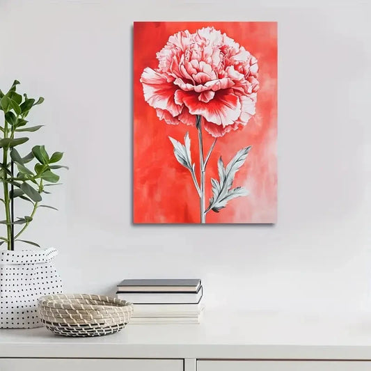 Vibrant Red Carnation with Intense Veins Painting 40x60cm Metal Print Ready to Hang