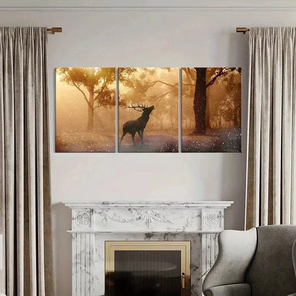 3pcs Sunlight Shining Into The Forest & Elk Wall Art Set Canvas Framed 40x60cm - High Quality Print 100% Australian Made Wall Canvas Ready to Hang