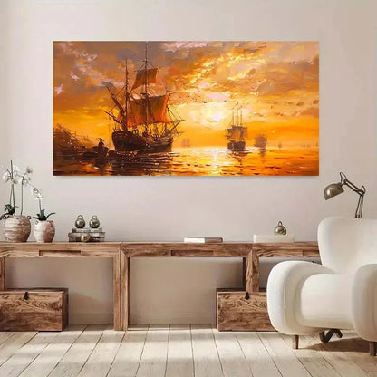 Boat,Fisherman & Sea View wall canvas office home room framed 120x60cm