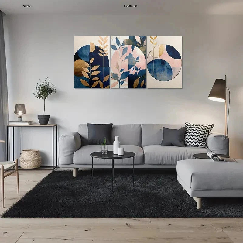 3pcs Geometric Leaves & Botanical Motifs Metal Print Ready to Hang Art