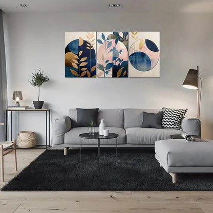 3pcs Geometric Leaves & Botanical Motifs Metal Print Ready to Hang Art