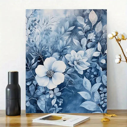 Blue and White Floral Watercolor Elegant 40x60cm Metal Print Ready to Hang