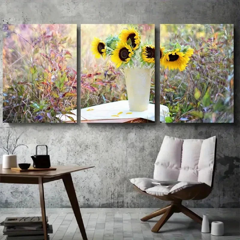 3pcs Sunflower Vibrant Nature Inspired Metal Print Ready to Hang Art