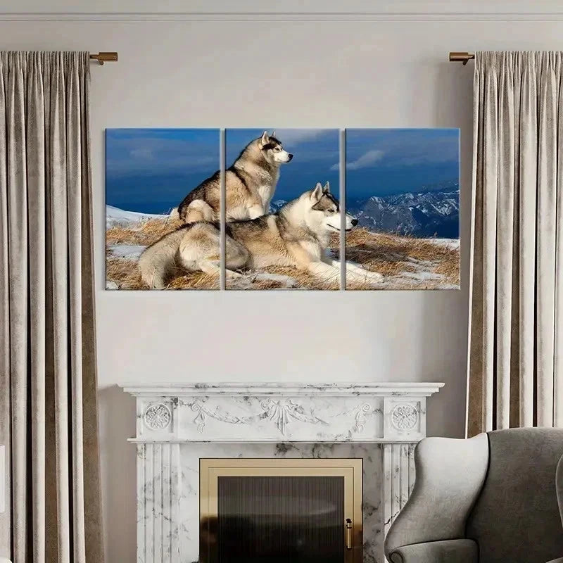 3pcs Two Wolves On Snowy Mountains Wall Art Set Canvas Framed 40x60cm - High Quality Print 100% Australian Made Wall Canvas Ready to Hang