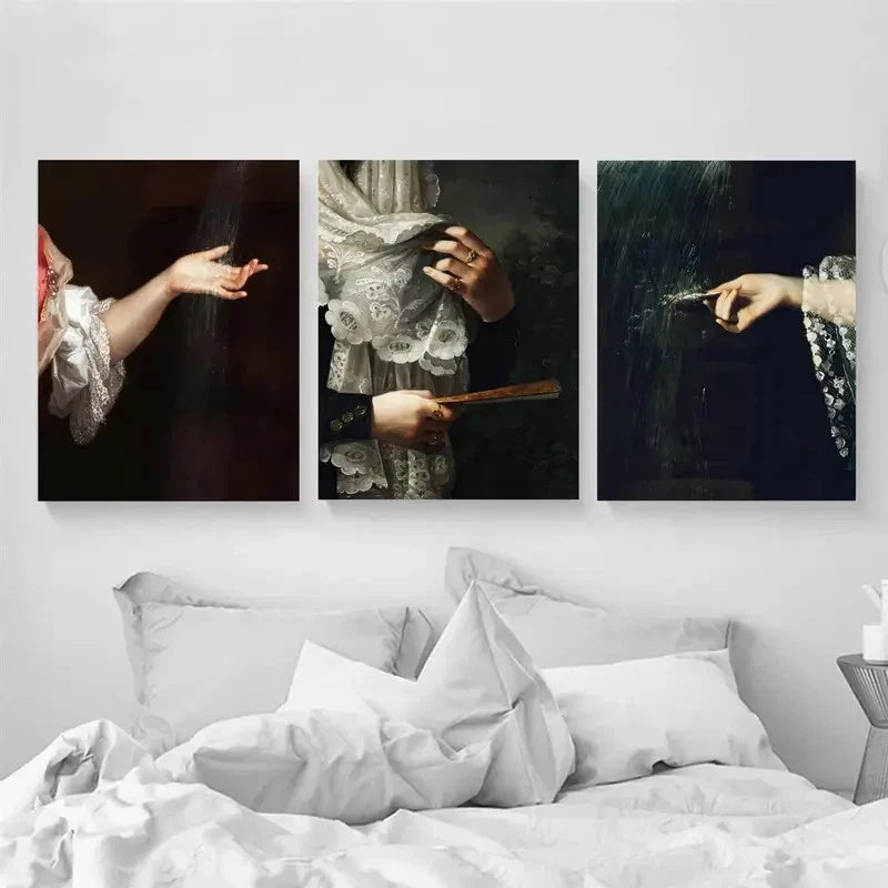 3pcs Victorian Hand Portrait Classic Style Metal Print Ready to Hang Art