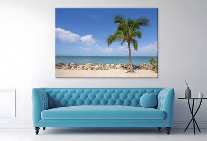 Caribbean Island With Palm Trees Wall Art Decor 100% Australian Made
