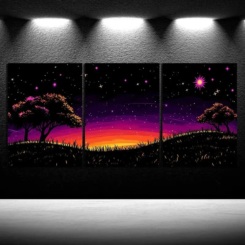 3pcs Starry Night Sky with Trees Metal Print Ready to Hang Art