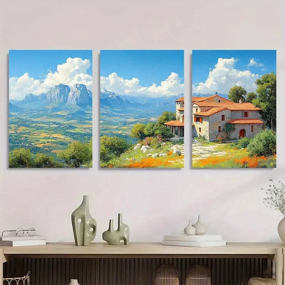 3pcs Meteora Monasteries Panoramic Metal Print Ready to Hang Art