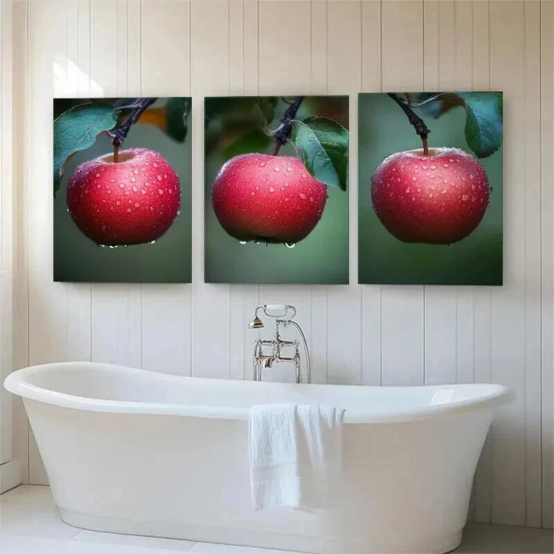 3pcs Fresh Red Apple Nature Fruit Modern Perfect Wall Art Set Canvas Framed 40x60cm - High Quality Print 100% Australian Made Wall Canvas Ready to Hang