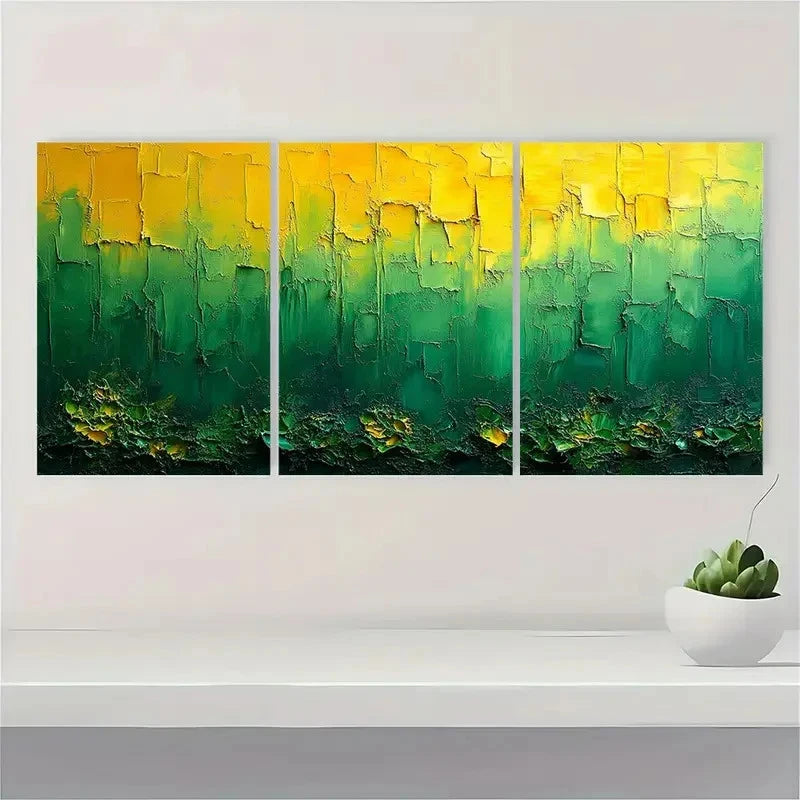 3pcs Green and Yellow Abstract Texture Metal Print Ready to Hang Art