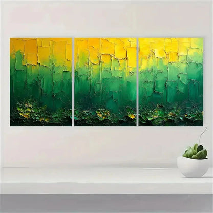 3pcs Green and Yellow Abstract Texture Metal Print Ready to Hang Art