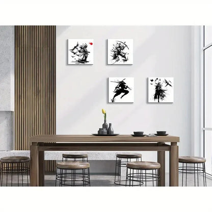 4pcs Sword-Wielding Warriors Wall Art Canvas Framed