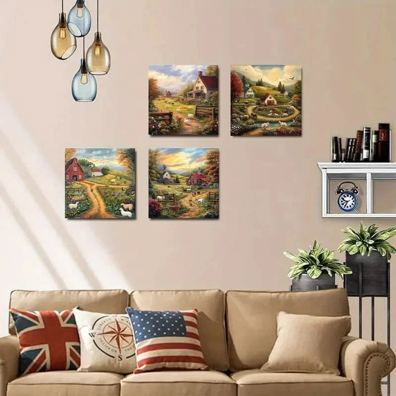 4pcs Beautiful Countryside View Wall Art Canvas Framed (Copy)