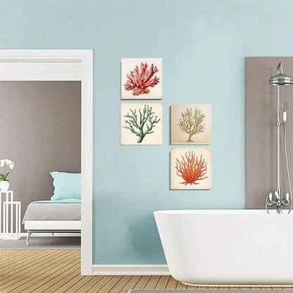 4pcs Style Colorful Coral Wall Art Canvas Framed