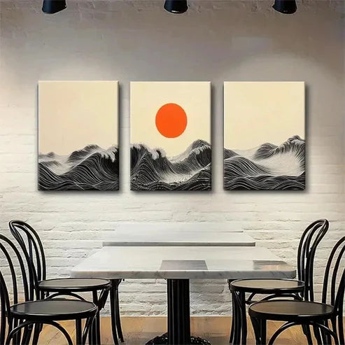 3pcs Black & White Ocean Waves Vibrant Perfect Wall Art Set Canvas Unframed - High Quality Print 100% Australian Made Wall Canvas