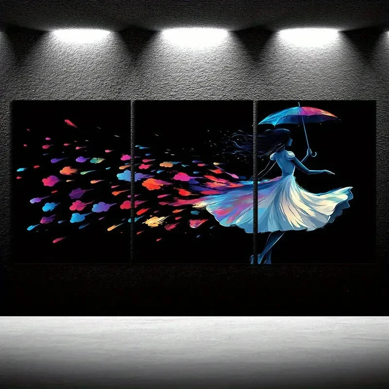 3pcs The Girl Dancing In The Rain Metal Print Ready to Hang Art