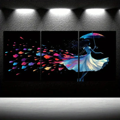 3pcs The Girl Dancing In The Rain Metal Print Ready to Hang Art