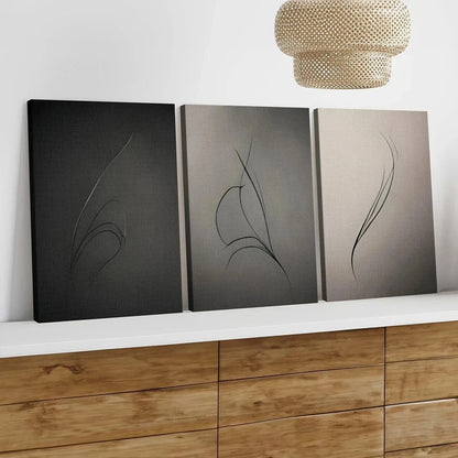 3pcs Art tryptic trendy Abstract Gray Black Line Wall Art Set Canvas Framed 50x70cm - High Quality Print 100% Australian Made Wall Canvas Ready to Hang