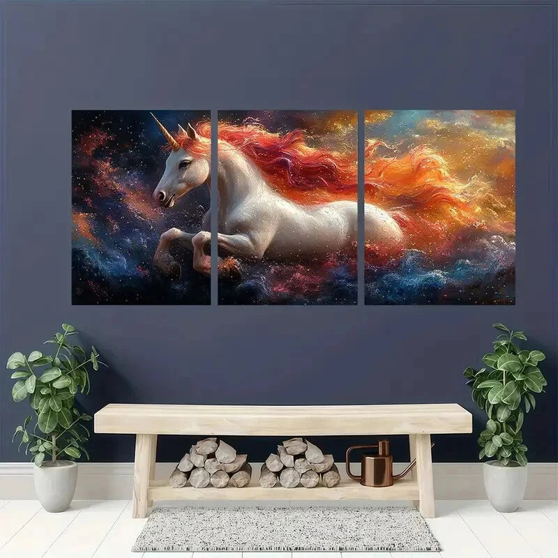 3pcs Cosmic for Galaxy Design Vibrant Unicorn Metal Print Ready to Hang Art